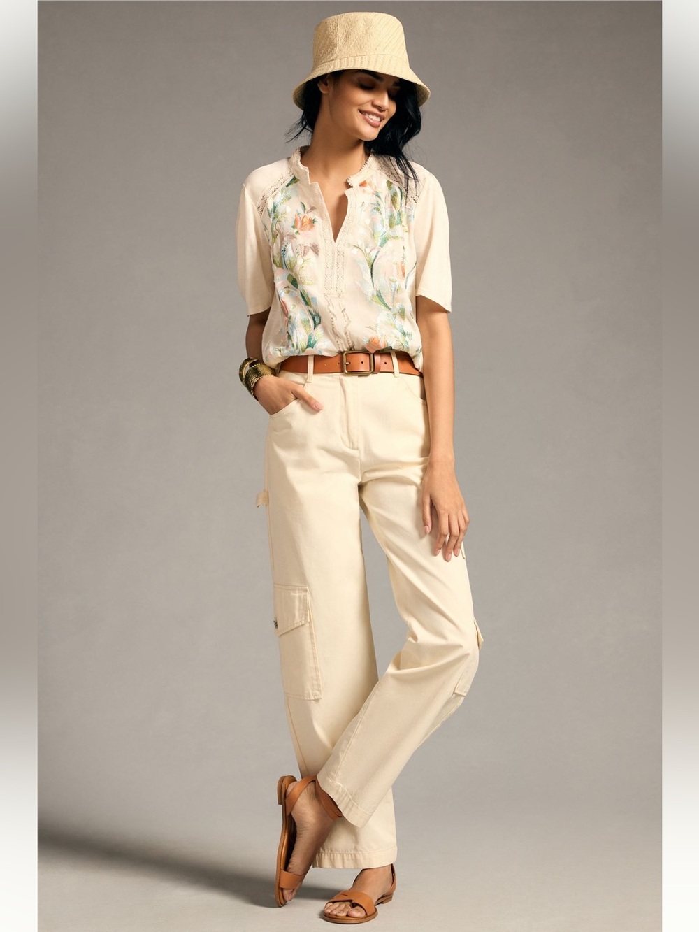 Anthropologie TINY XL cream pastel sheer embroidered dainty floral blouse top - Picture 5 of 14